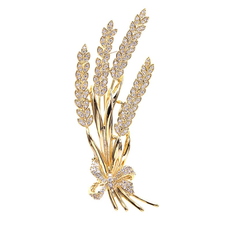 Handmade 14K Gold Bow and Ear Design Brooch, Pastoral Elegant Wheat Design Moissanite Corsage, Delicate Gift for Her