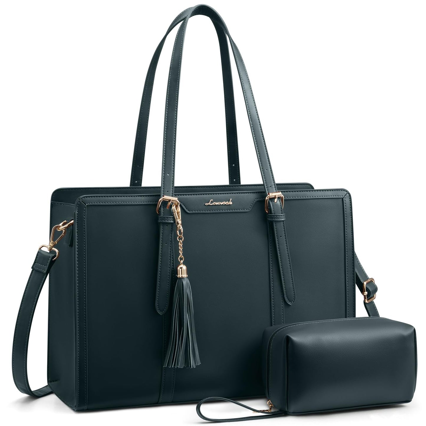 LOVEVOOK Laptop Tote Bag for Women,17 inch Canvas Leather Computer bag with Clutch Purse for Business, Travel, School, Casual