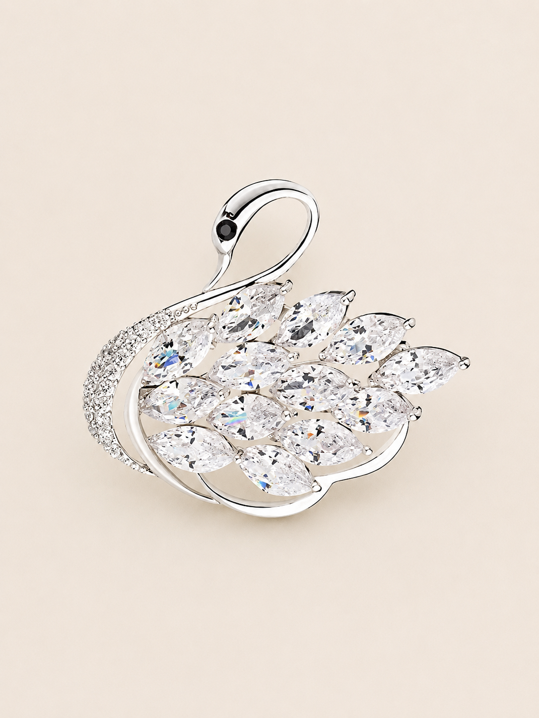 Luxurious and Sophisticated 14K Gold Swan Brooch with Sparkling Moissanite, Stunning Animal Inspired Crystal Corsage, Trendy Trench Coat Accessory