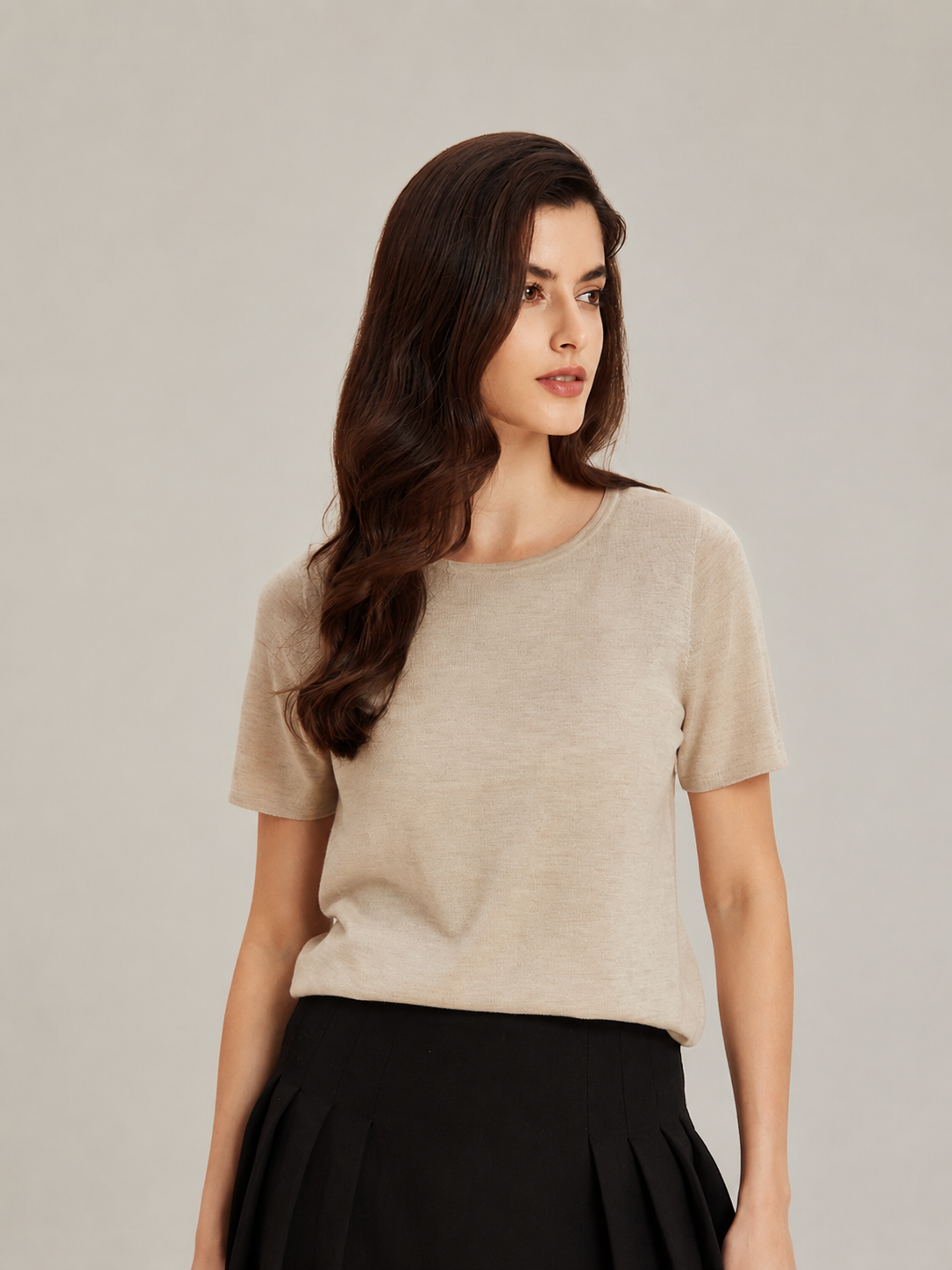Women's Silk Cashmere Round Neck Tee