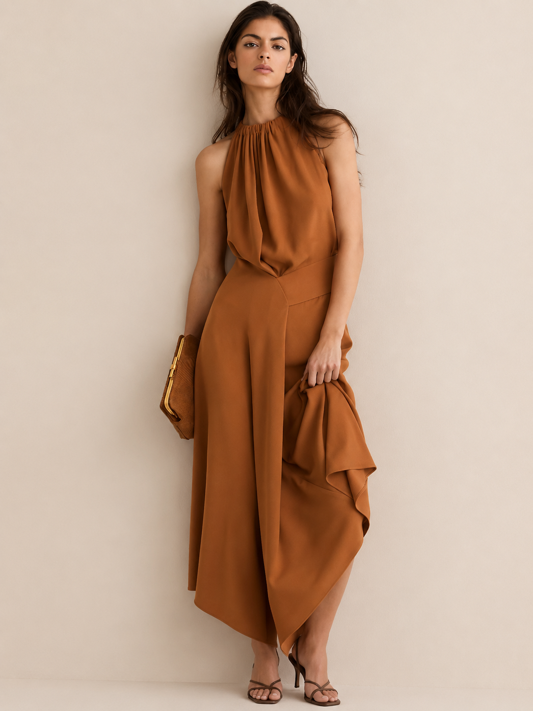 REISS Womens' Maeve Drape Detail Occasion Midi Dress