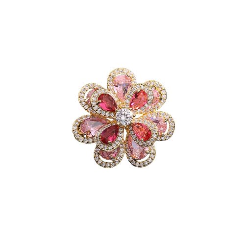 14K Gold Layered Crystal Flower Brooch with Moissanite Accents, Elegant 3D Floral Pin, Anti-Flipping Design, Premium Jewelry Accessory for Women, Ideal for Special Events and Gifts