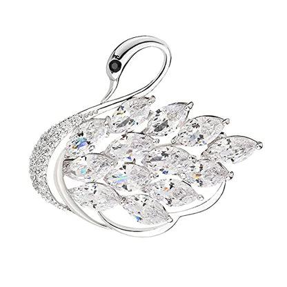 Luxurious and Sophisticated 14K Gold Swan Brooch with Sparkling Moissanite, Stunning Animal Inspired Crystal Corsage, Trendy Trench Coat Accessory