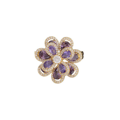 14K Gold Layered Crystal Flower Brooch with Moissanite Accents, Elegant 3D Floral Pin, Anti-Flipping Design, Premium Jewelry Accessory for Women, Ideal for Special Events and Gifts