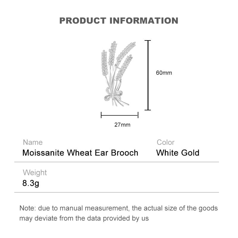 Handmade 14K Gold Bow and Ear Design Brooch, Pastoral Elegant Wheat Design Moissanite Corsage, Delicate Gift for Her