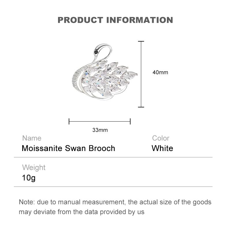 Luxurious and Sophisticated 14K Gold Swan Brooch with Sparkling Moissanite, Stunning Animal Inspired Crystal Corsage, Trendy Trench Coat Accessory