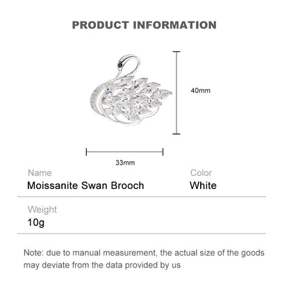 Luxurious and Sophisticated 14K Gold Swan Brooch with Sparkling Moissanite, Stunning Animal Inspired Crystal Corsage, Trendy Trench Coat Accessory