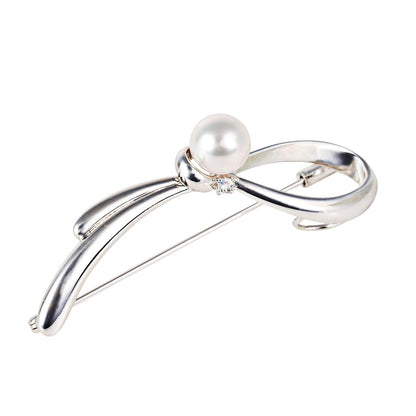 Japanese 8.0mm Akoya Cultured Pearl with Moonstone Brooch for Women with Sterling Silver | Classy Design Excellent Gift | Pearl Brooch