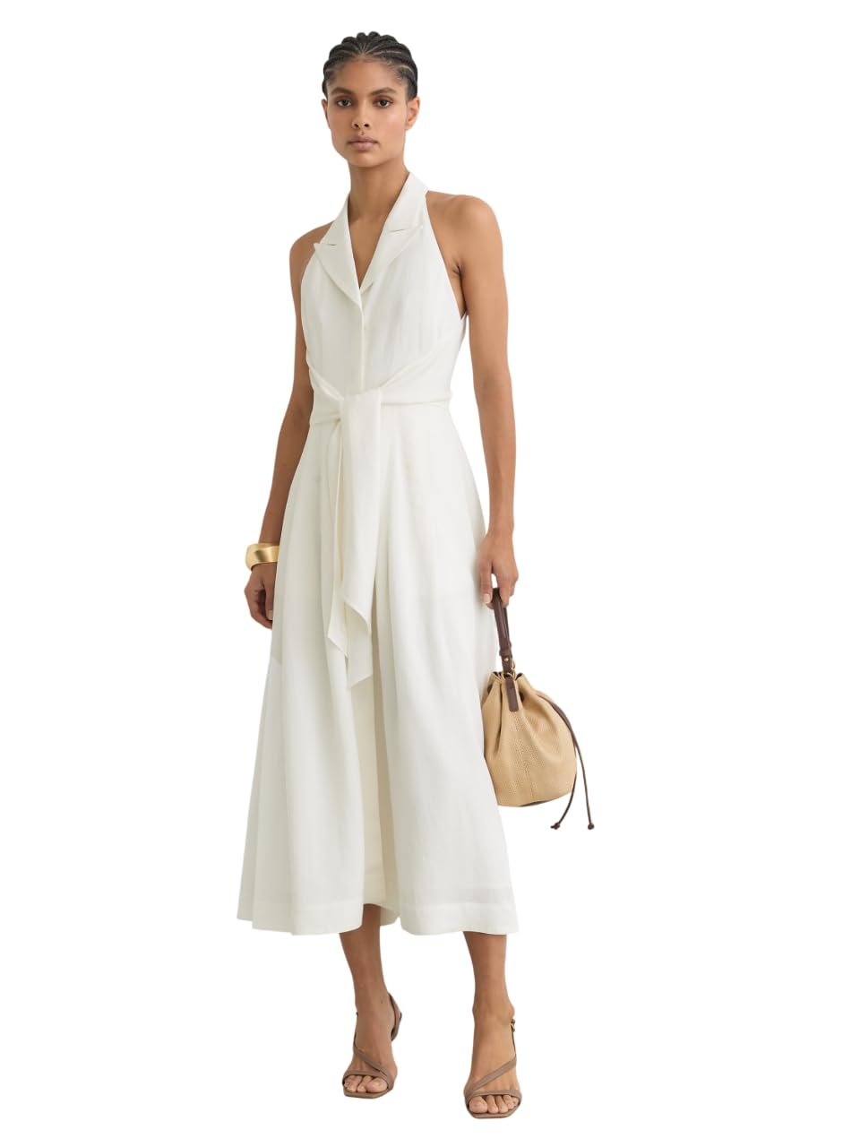 Women's Halterneck Linen Midi Dress