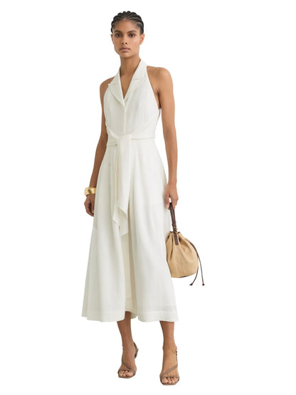 REISS Womens' TOR Halterneck Linen Midi Dress