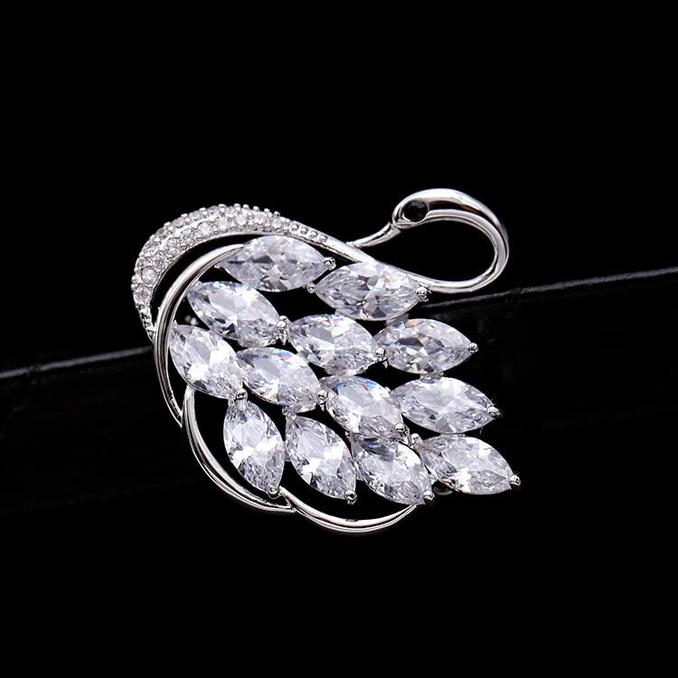 Luxurious and Sophisticated 14K Gold Swan Brooch with Sparkling Moissanite, Stunning Animal Inspired Crystal Corsage, Trendy Trench Coat Accessory