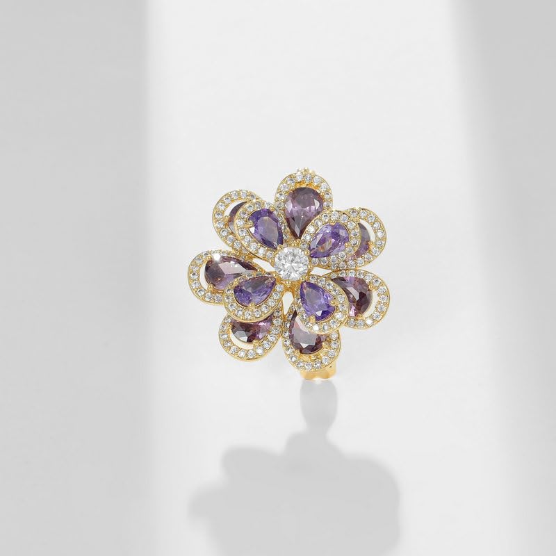 14K Gold Layered Crystal Flower Brooch with Moissanite Accents, Elegant 3D Floral Pin, Anti-Flipping Design, Premium Jewelry Accessory for Women, Ideal for Special Events and Gifts