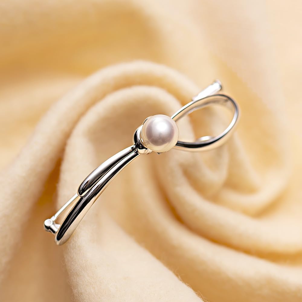 Japanese 8.0mm Akoya Cultured Pearl with Moonstone Brooch for Women with Sterling Silver | Classy Design Excellent Gift | Pearl Brooch