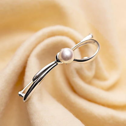 Japanese 8.0mm Akoya Cultured Pearl with Moonstone Brooch for Women with Sterling Silver | Classy Design Excellent Gift | Pearl Brooch