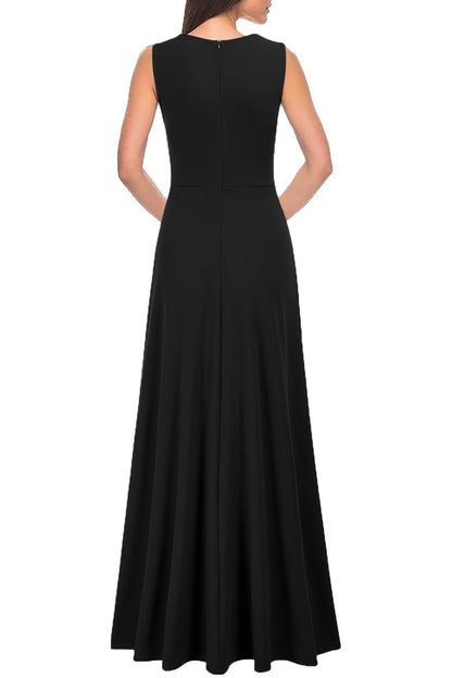 MUSHARE Women's V Neck Sexy Split Cocktail Dress with Pockets Ruffle Party Long Formal Dress