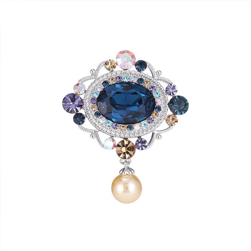14K Gold Vintage Royal Style Brooch, Elegant Freshwater Pearl and Moissanite Pin, 3D Design for Formal Suits and Special Occasions