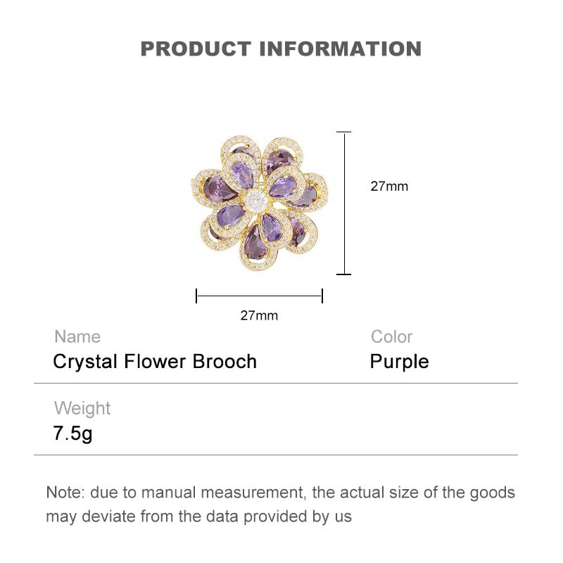 14K Gold Layered Crystal Flower Brooch with Moissanite Accents, Elegant 3D Floral Pin, Anti-Flipping Design, Premium Jewelry Accessory for Women, Ideal for Special Events and Gifts