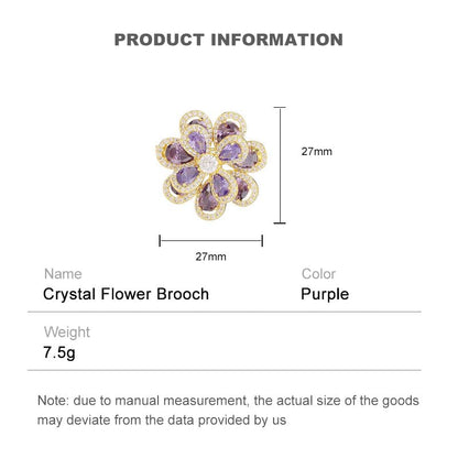 14K Gold Layered Crystal Flower Brooch with Moissanite Accents, Elegant 3D Floral Pin, Anti-Flipping Design, Premium Jewelry Accessory for Women, Ideal for Special Events and Gifts