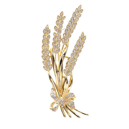 Handmade 14K Gold Bow and Ear Design Brooch, Pastoral Elegant Wheat Design Moissanite Corsage, Delicate Gift for Her