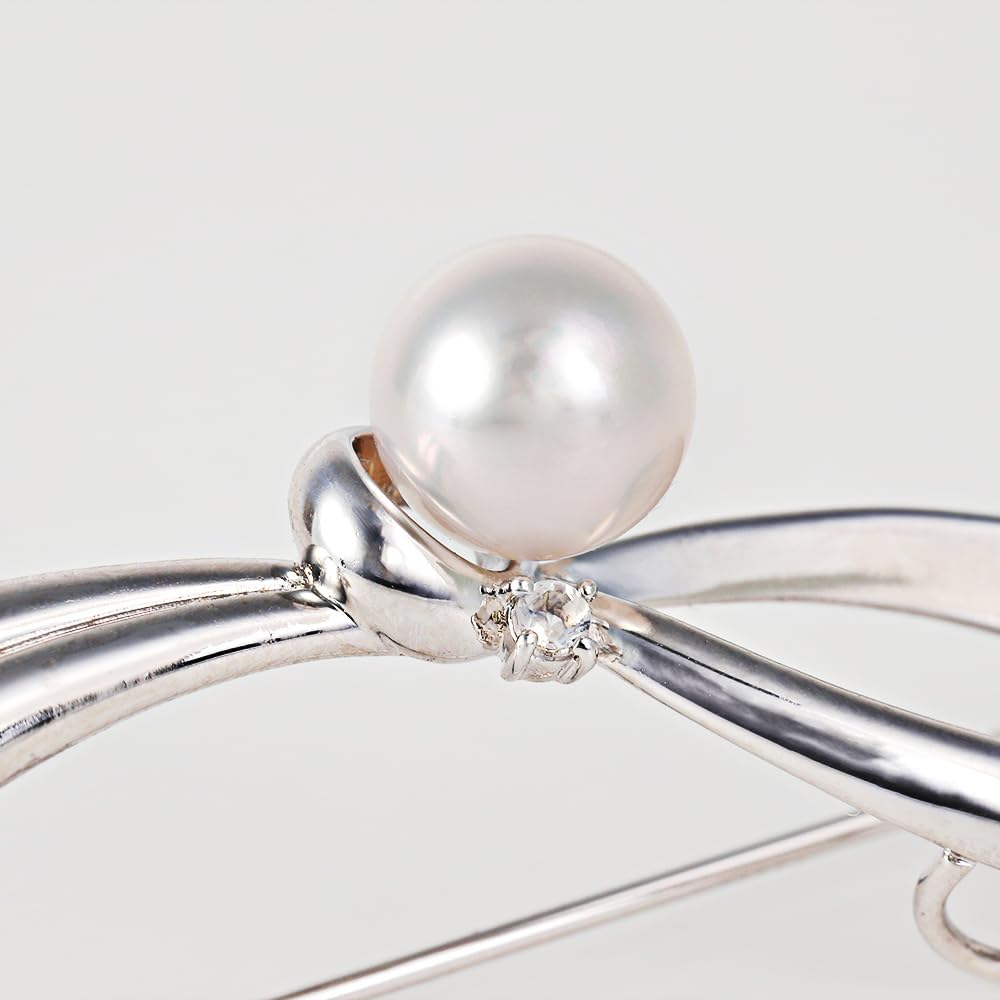 Japanese 8.0mm Akoya Cultured Pearl with Moonstone Brooch for Women with Sterling Silver | Classy Design Excellent Gift | Pearl Brooch
