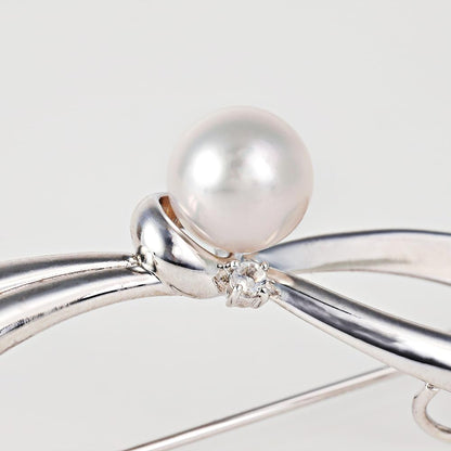 Japanese 8.0mm Akoya Cultured Pearl with Moonstone Brooch for Women with Sterling Silver | Classy Design Excellent Gift | Pearl Brooch