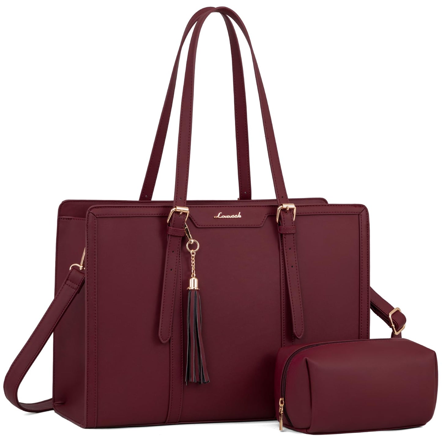 LOVEVOOK Laptop Tote Bag for Women,17 inch Canvas Leather Computer bag with Clutch Purse for Business, Travel, School, Casual