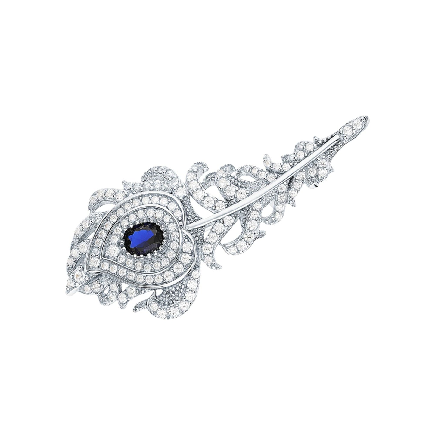 CUSHIONBLUE Diamond Peacock Feather Brooch, 14k Gold Oval Sapphire Brooch Pin, 925 Silver Antique Jewelry, Gorgeous Gift for Her.