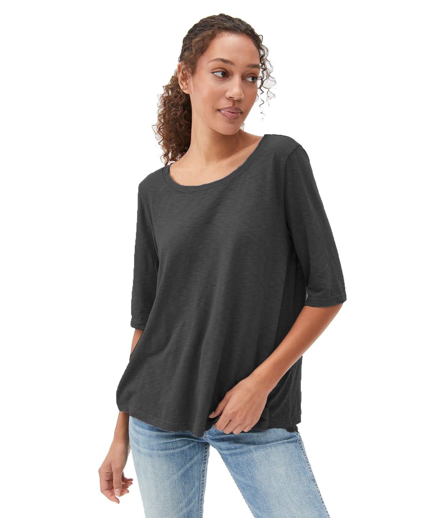 Michael Stars Women's Supima¿ Cotton Slub Elbow Sleeve Swing Tee