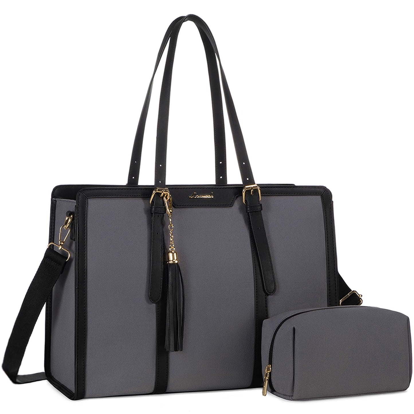 LOVEVOOK Laptop Tote Bag for Women,17 inch Canvas Leather Computer bag with Clutch Purse for Business, Travel, School, Casual