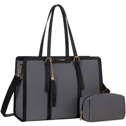 LOVEVOOK Laptop Tote Bag for Women,17 inch Canvas Leather Computer bag with Clutch Purse for Business, Travel, School, Casual