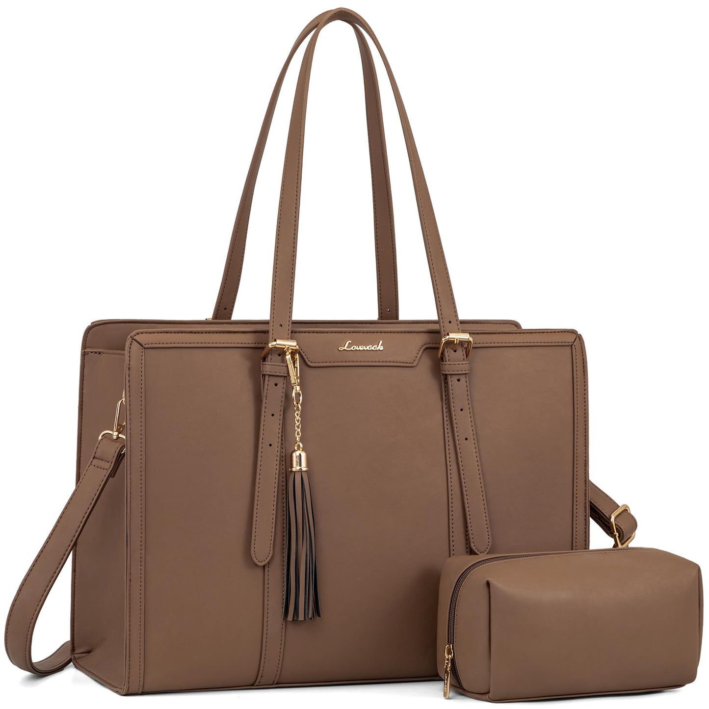 LOVEVOOK Laptop Tote Bag for Women,17 inch Canvas Leather Computer bag with Clutch Purse for Business, Travel, School, Casual