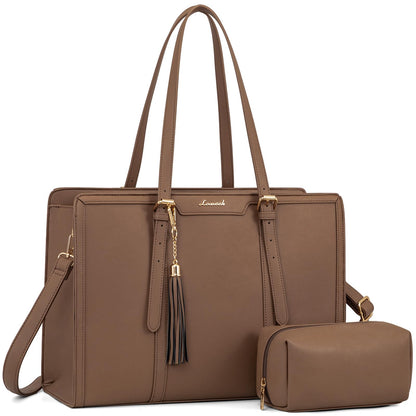LOVEVOOK Laptop Tote Bag for Women,17 inch Canvas Leather Computer bag with Clutch Purse for Business, Travel, School, Casual
