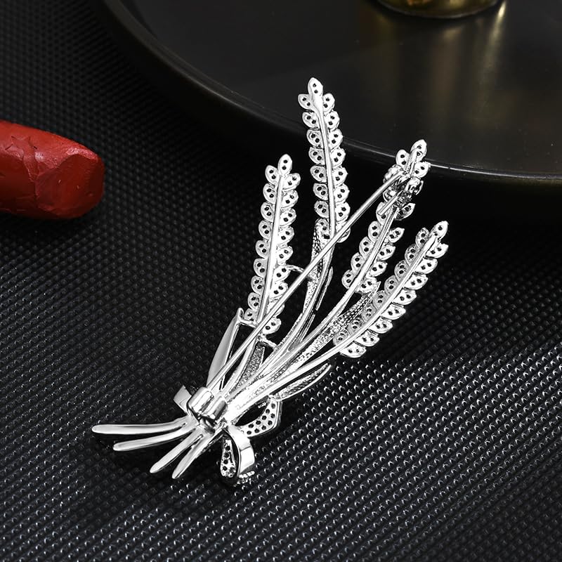Handmade 14K Gold Bow and Ear Design Brooch, Pastoral Elegant Wheat Design Moissanite Corsage, Delicate Gift for Her