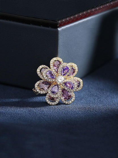 14K Gold Layered Crystal Flower Brooch with Moissanite Accents, Elegant 3D Floral Pin, Anti-Flipping Design, Premium Jewelry Accessory for Women, Ideal for Special Events and Gifts