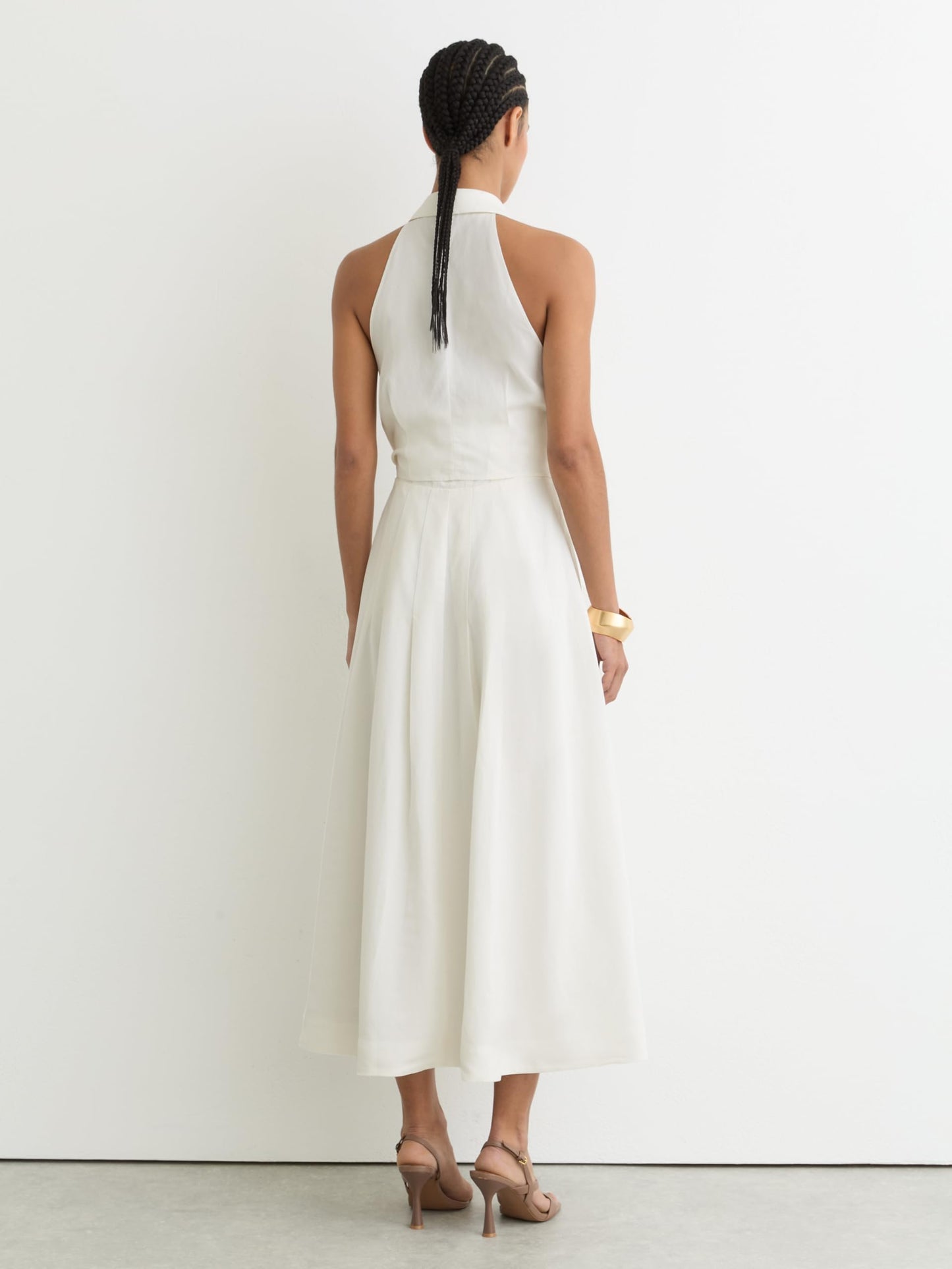 REISS Womens' TOR Halterneck Linen Midi Dress