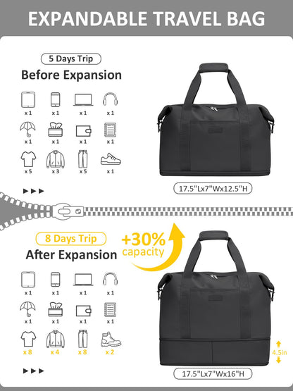 Expandable Travel Duffle Bags Weekender Overnight Bags for Women Men Hospital Bag for Women Labor Delivery with Toiletry Bag Waterproof
