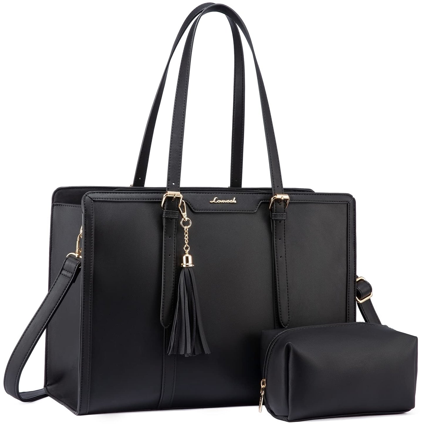 LOVEVOOK Laptop Tote Bag for Women,17 inch Canvas Leather Computer bag with Clutch Purse for Business, Travel, School, Casual