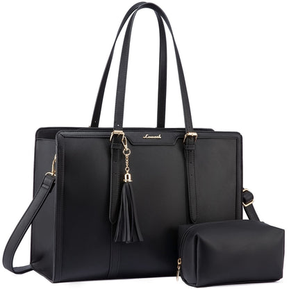 LOVEVOOK Laptop Tote Bag for Women,17 inch Canvas Leather Computer bag with Clutch Purse for Business, Travel, School, Casual