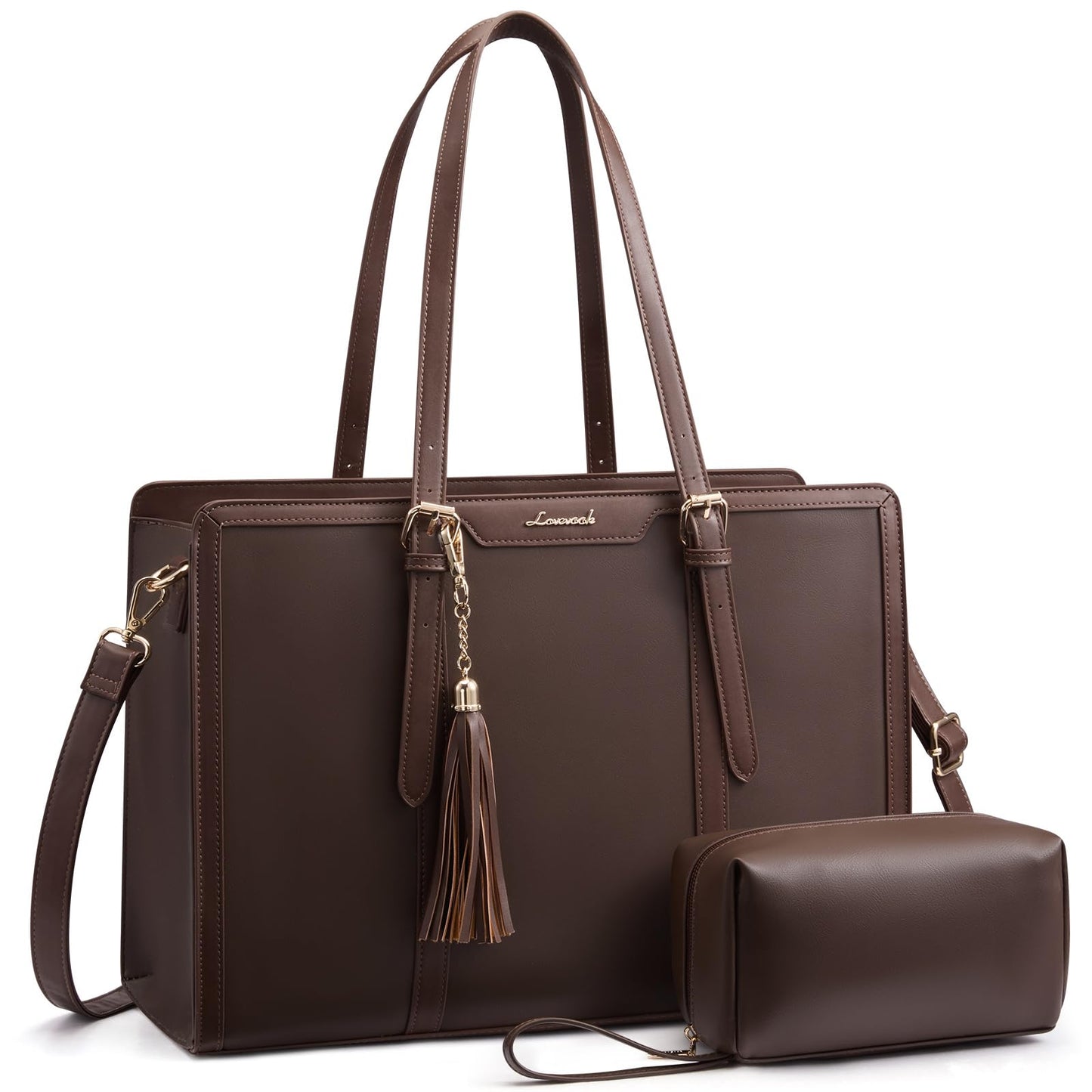 LOVEVOOK Laptop Tote Bag for Women,17 inch Canvas Leather Computer bag with Clutch Purse for Business, Travel, School, Casual