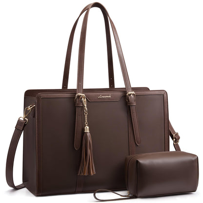 LOVEVOOK Laptop Tote Bag for Women,17 inch Canvas Leather Computer bag with Clutch Purse for Business, Travel, School, Casual