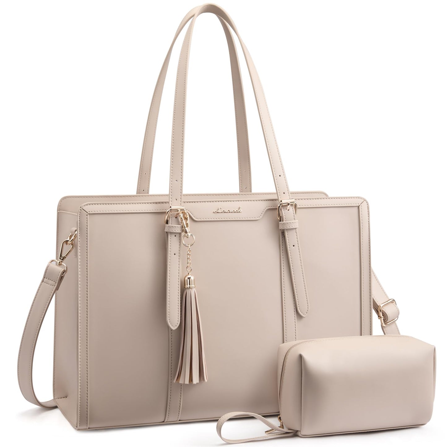 LOVEVOOK Laptop Tote Bag for Women,17 inch Canvas Leather Computer bag with Clutch Purse for Business, Travel, School, Casual