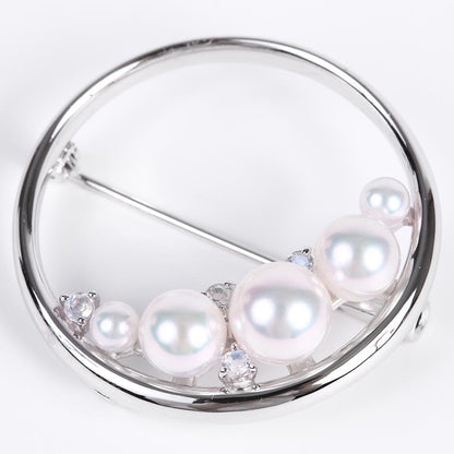 Japanese 3.5-7.0mm Akoya Cultured Pearl with Blue moonstone Brooch for Women with Sterling Silver | Elegant Design Excellent Gift | Pearl Brooch