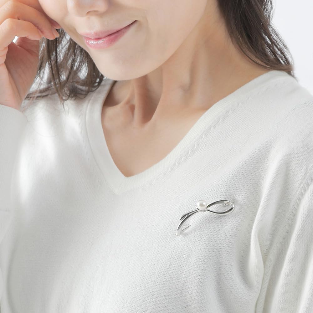 Japanese 8.0mm Akoya Cultured Pearl with Moonstone Brooch for Women with Sterling Silver | Classy Design Excellent Gift | Pearl Brooch