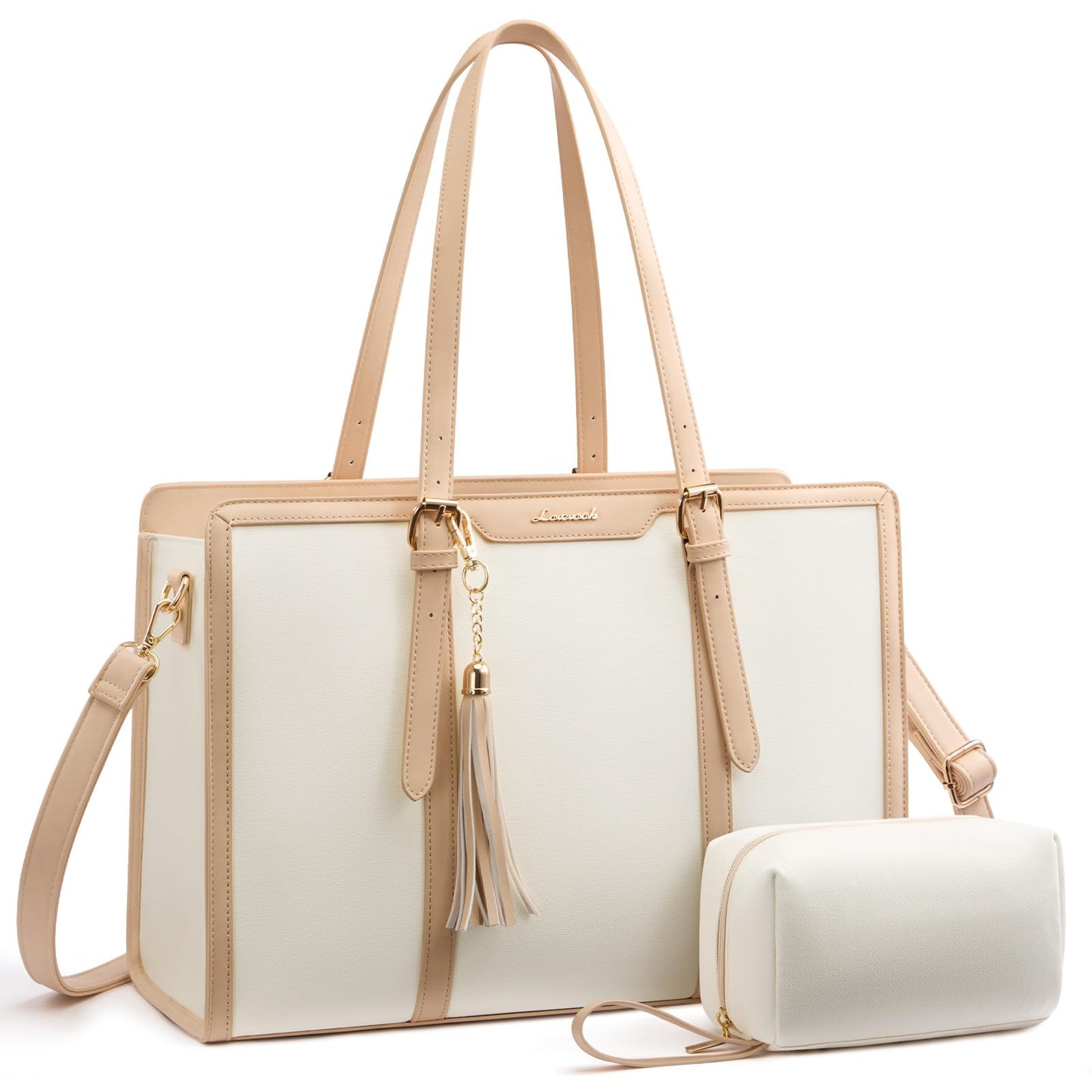 LOVEVOOK Laptop Tote Bag for Women,17 inch Canvas Leather Computer bag with Clutch Purse for Business, Travel, School, Casual