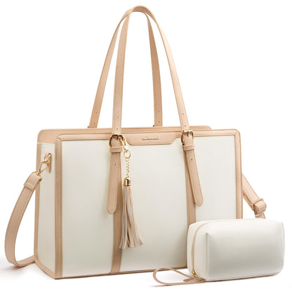 LOVEVOOK Laptop Tote Bag for Women,17 inch Canvas Leather Computer bag with Clutch Purse for Business, Travel, School, Casual