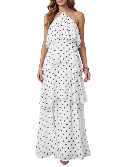 SOLY HUX Women's Wedding Guest Dress Sundresses Ruffle Layered Halter Backless Flowy Formal Maxi Dresses