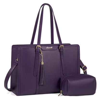 LOVEVOOK Laptop Tote Bag for Women,17 inch Canvas Leather Computer bag with Clutch Purse for Business, Travel, School, Casual