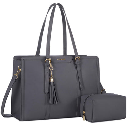 LOVEVOOK Laptop Tote Bag for Women,17 inch Canvas Leather Computer bag with Clutch Purse for Business, Travel, School, Casual