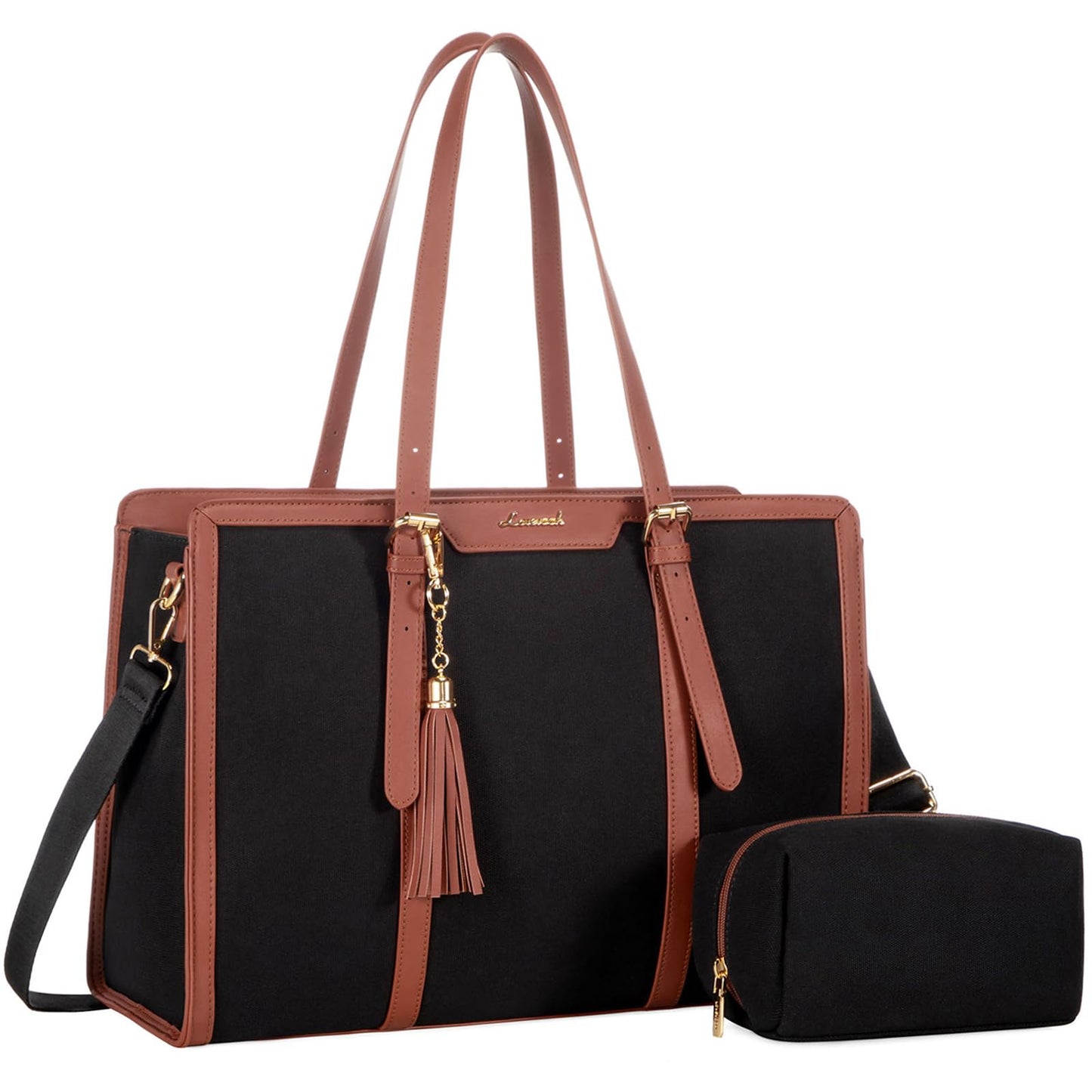 LOVEVOOK Laptop Tote Bag for Women,17 inch Canvas Leather Computer bag with Clutch Purse for Business, Travel, School, Casual