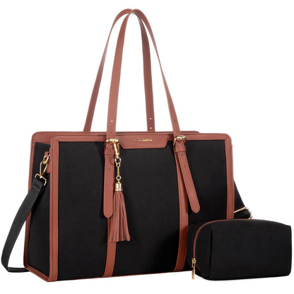 LOVEVOOK Laptop Tote Bag for Women,17 inch Canvas Leather Computer bag with Clutch Purse for Business, Travel, School, Casual